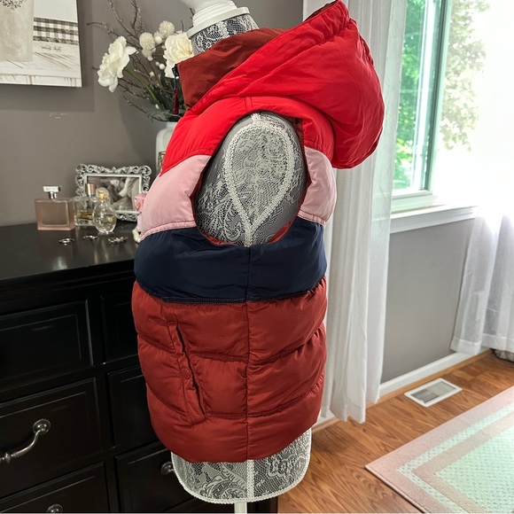 Aeropostale Colorblock Puffer Vest Hooded Chevron Red Pink Navy Size S - Picture 6 of 11